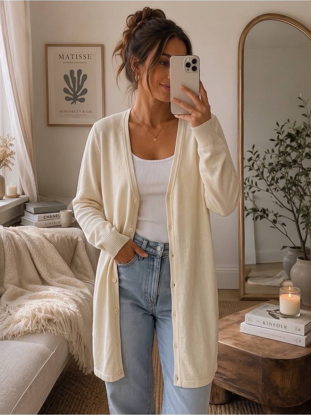 VINTAGE WINTERSILKS Beige Longline Cardigan